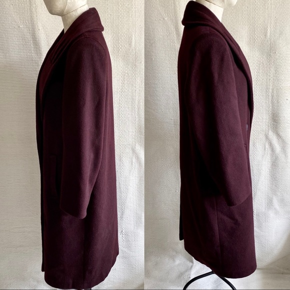 Vintage 80s 90s Wool 3/4 Long Midi Coat Wine Berry - Picture 3 of 8